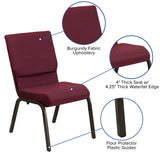 HERCULES Series 18.5''W Stacking Church Chair in Burgundy Patterned Fabric - Gold Vein Frame