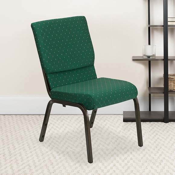 HERCULES Series 18.5''W Stacking Church Chair in Green Patterned Fabric - Gold Vein Frame