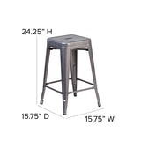 24'' High Backless Clear Coated Metal Indoor Counter Height Stool with Square Seat