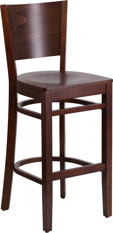 Lacey Series Solid Back Walnut Wood Restaurant Barstool by Office Chairs PLUS