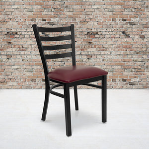 HERCULES Series Black Ladder Back Metal Restaurant Chair - Burgundy Vinyl Seat by Office Chairs PLUS