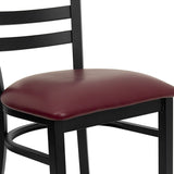 HERCULES Series Black Ladder Back Metal Restaurant Chair - Burgundy Vinyl Seat