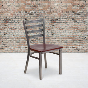 HERCULES Series Clear Coated Ladder Back Metal Restaurant Chair - Mahogany Wood Seat by Office Chairs PLUS