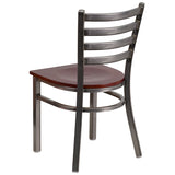 HERCULES Series Clear Coated Ladder Back Metal Restaurant Chair - Mahogany Wood Seat
