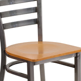 HERCULES Series Clear Coated Ladder Back Metal Restaurant Chair - Natural Wood Seat