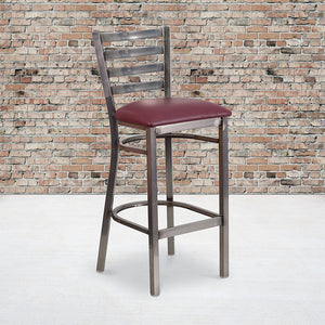 HERCULES Series Clear Coated Ladder Back Metal Restaurant Barstool - Burgundy Vinyl Seat by Office Chairs PLUS