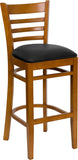 HERCULES Series Ladder Back Cherry Wood Restaurant Barstool - Black Vinyl Seat