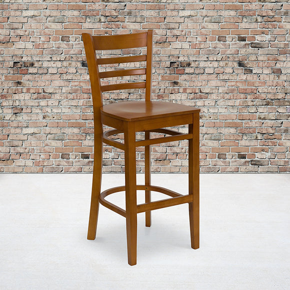 HERCULES Series Ladder Back Cherry Wood Restaurant Barstool by Office Chairs PLUS