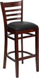 HERCULES Series Ladder Back Mahogany Wood Restaurant Barstool - Black Vinyl Seat