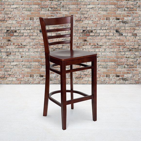 HERCULES Series Ladder Back Mahogany Wood Restaurant Barstool by Office Chairs PLUS