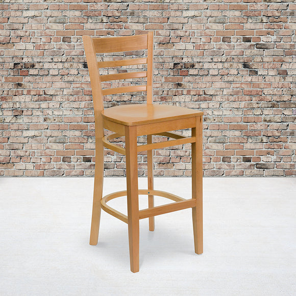 HERCULES Series Ladder Back Natural Wood Restaurant Barstool by Office Chairs PLUS