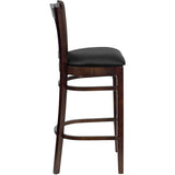 HERCULES Series Vertical Slat Back Walnut Wood Restaurant Barstool - Black Vinyl Seat