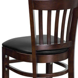 HERCULES Series Vertical Slat Back Walnut Wood Restaurant Barstool - Black Vinyl Seat