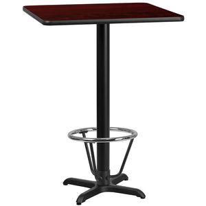 30'' Square Mahogany Laminate Table Top with 22'' x 22'' Bar Height Table Base and Foot Ring by Office Chairs PLUS