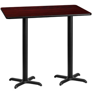 30'' x 60'' Rectangular Mahogany Laminate Table Top with 22'' x 22'' Bar Height Table Bases by Office Chairs PLUS