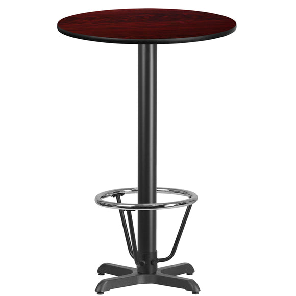 24'' Round Mahogany Laminate Table Top with 22'' x 22'' Bar Height Table Base and Foot Ring by Office Chairs PLUS