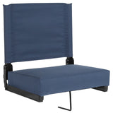 Grandstand Comfort Seats For Bleachers- 500 lb. Rated Lightweight Stadium Chair with Handle & Ultra-Padded Seat, Navy Blue