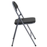 HERCULES Series Black Vinyl Metal Folding Chair with Carrying Handle