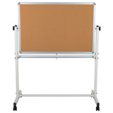 HERCULES Series 45.25"W x 54.75"H Reversible Mobile Cork Bulletin Board and White Board with Pen Tray