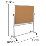 HERCULES Series 62.5"W x 62.25"H Reversible Mobile Cork Bulletin Board and White Board with Pen Tray