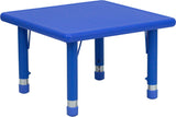 24'' Square Blue Plastic Height Adjustable Activity Table