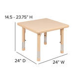 24" Square Natural Plastic Height Adjustable Activity Table