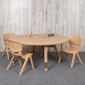 45" Round Natural Plastic Height Adjustable Activity Table Set with 4 Chairs