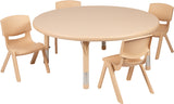 45" Round Natural Plastic Height Adjustable Activity Table Set with 4 Chairs