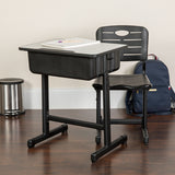 Adjustable Height Student Desk and Chair with Black Pedestal Frame