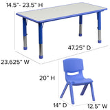 23.625''W x 47.25''L Rectangular Green Plastic Height Adjustable Activity Table Set with 6 Chairs