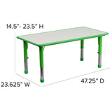 23.625''W x 47.25''L Rectangular Green Plastic Height Adjustable Activity Table with Grey Top
