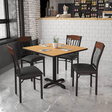 Eclipse Series Vertical Back Black Metal and Walnut Wood Restaurant Chair with Black Vinyl Seat