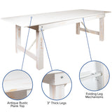 HERCULES Series 8' x 40" Rectangular Antique Rustic White Solid Pine Folding Farm Table