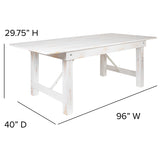 HERCULES Series 8' x 40" Rectangular Antique Rustic White Solid Pine Folding Farm Table